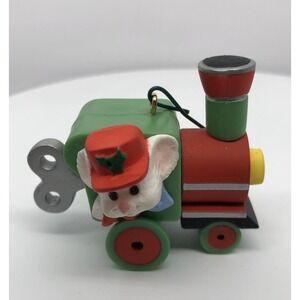Vintage 1985 Hallmark Cards Engineering‎ Mouse Train Ornament 2" Christmas Decor
